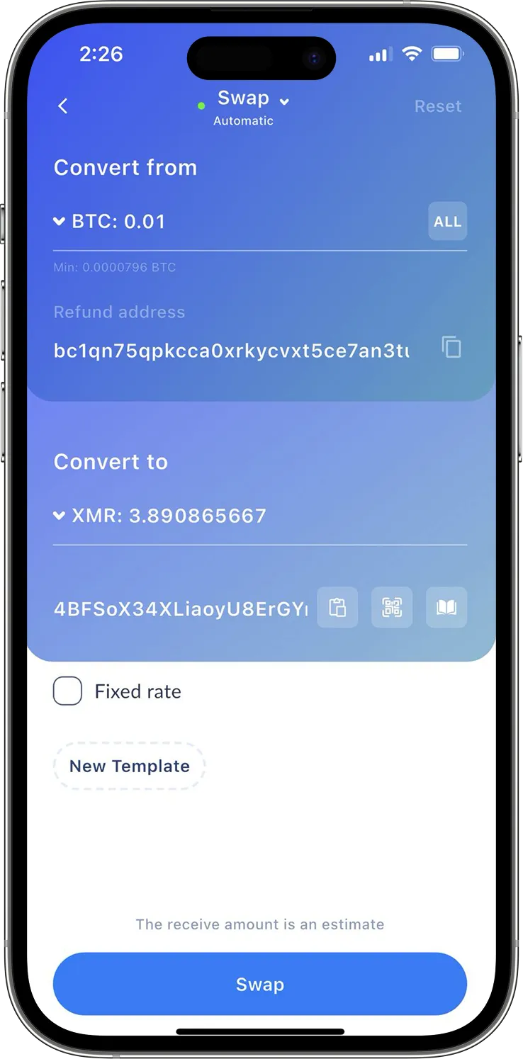Cake Wallet Mobile App Interface - Wallet Transactions